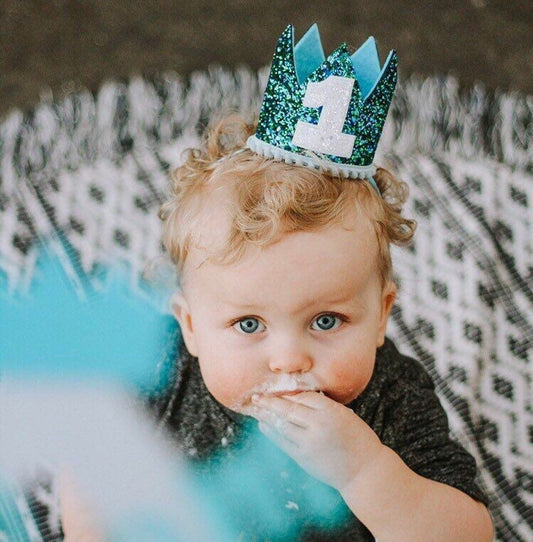 Peacock Blue Birthday Party Crown  with baby blue felt