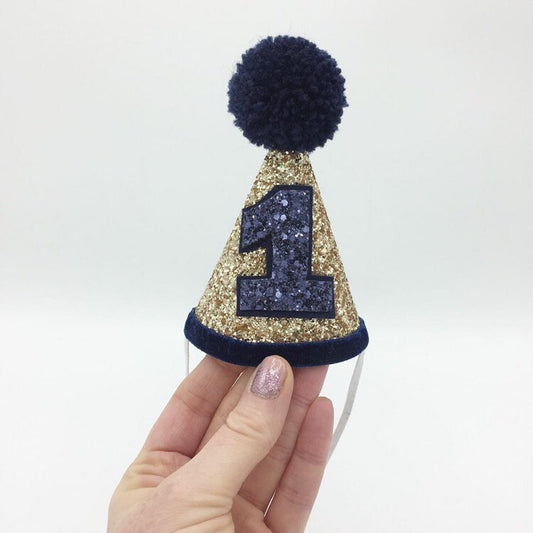 Gold and navy cone hat