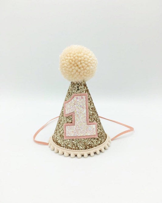 Gold and dusky pink cone hat