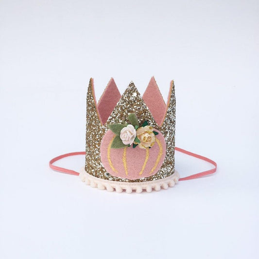 Gold and Pink Party Crown with Pumpkin Flower Detail
