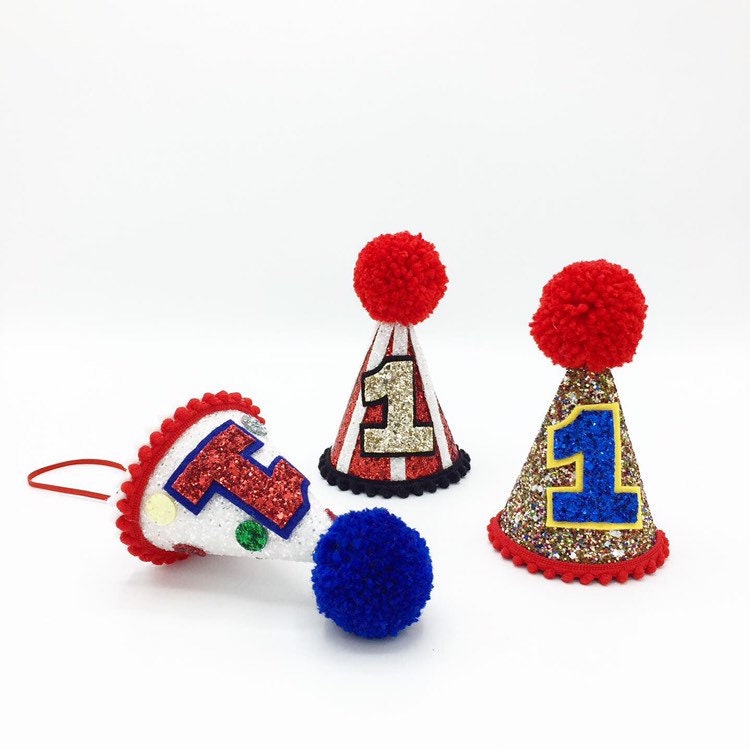 Circus theme red, white or gold cone hats