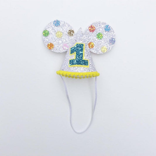 Mickey Mouse celebrations cone hat white and multicoloured polka dots