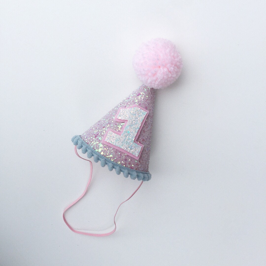 Pastel pink and blue trim cone hat