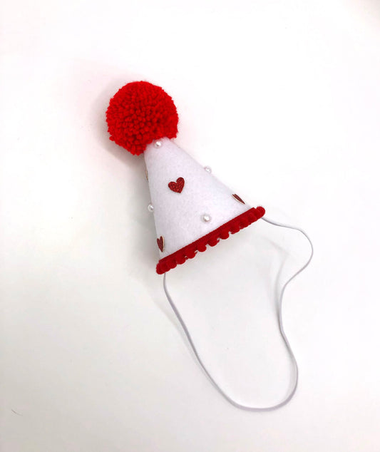 Red and white Valentines cone hat