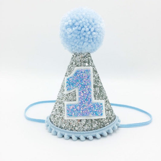 Silver and blue cone hat