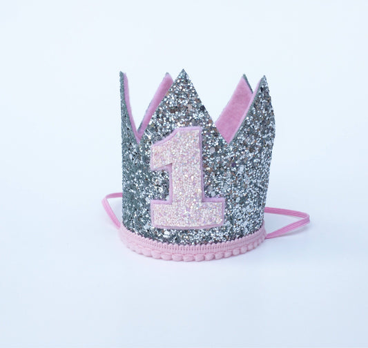 Silver glitter and pink crown
