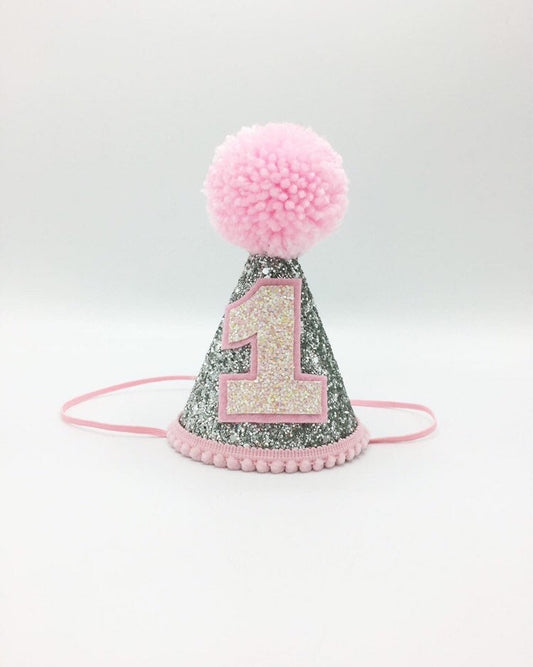 Silver and pink cone hat