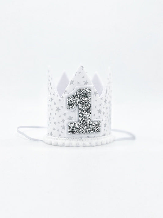 White and silver stars crown, printed fabric
