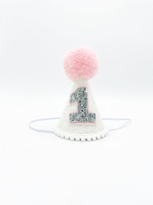 Pearl White and pink cone hat