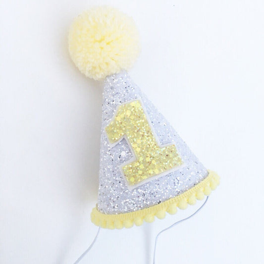 White and lemon yellow cone hat