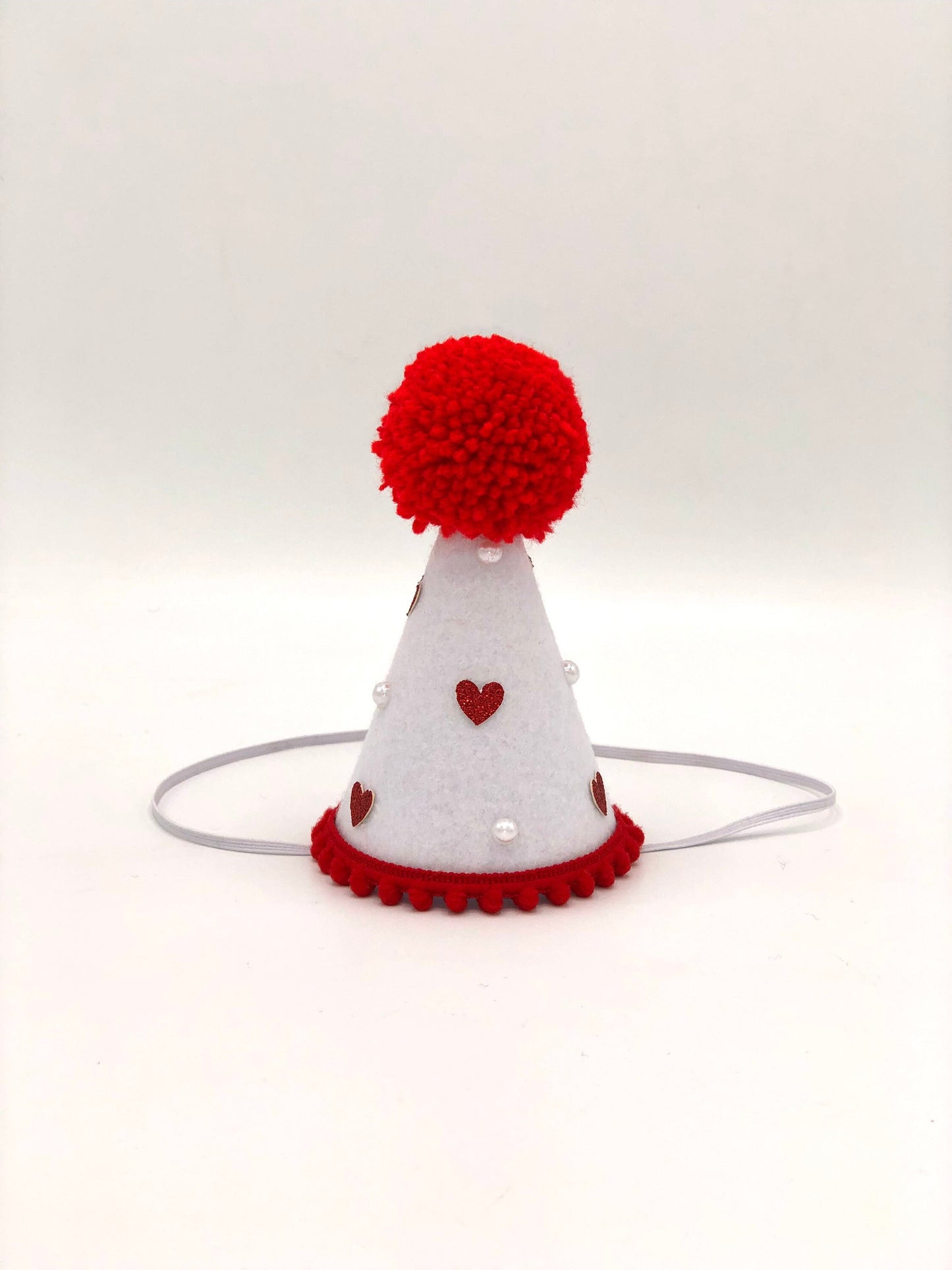 Red and white Valentines cone hat